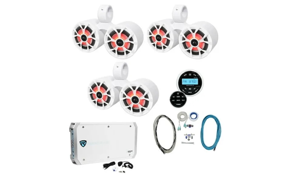 3 Rockville Dual 6.5 Marine Wakeboard Led Speakers Receiver Amplifier Wires