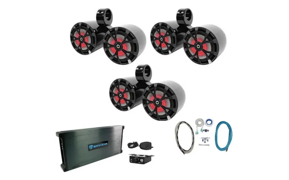 3 Rockville Rkl65mbw Dual 6.5 Marine Wakeboard Led Speakers Amplifier Wire Kit