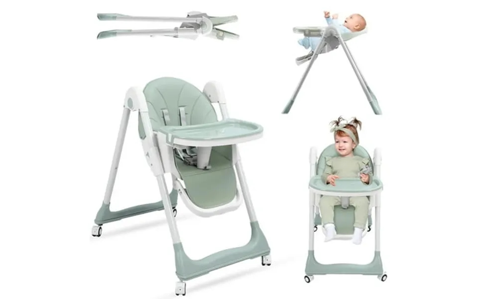 3-in-1 Foldable High Chair For Babies & Toddlers-adjustable Height Reclining Seat Removable Tray Lockable Wheels Washabl