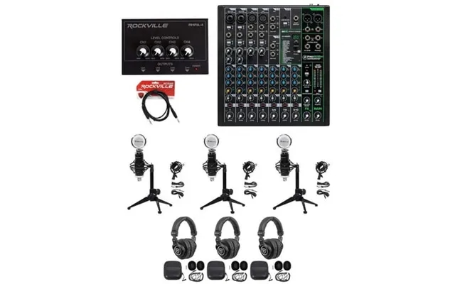 3-person Podcast Podcasting Recording Kit W Mackie Profx10 V3 Mixer Desk Stands product image