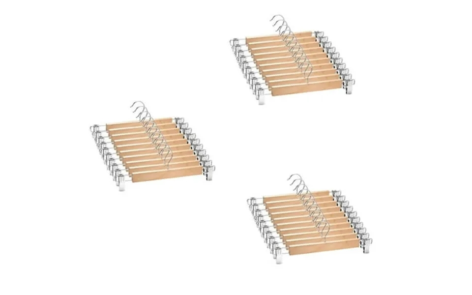 30 Pack Wooden Skirt Hangers With Adjustable Clips Non-slip Trouser Hanger Natural Lotus Wood Pants Hangers 360