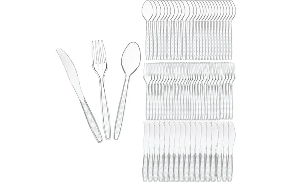 300 Plastic Cutlery Set Transparent Disposable Forks Spoons Knives 100 Pieces Each Great For Weddings Parties Catering