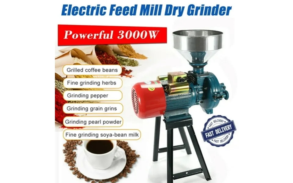 3000w 110v Grain Grinder Heavy Duty Commercial Machine Feed Rice Coffee Wheat Corn