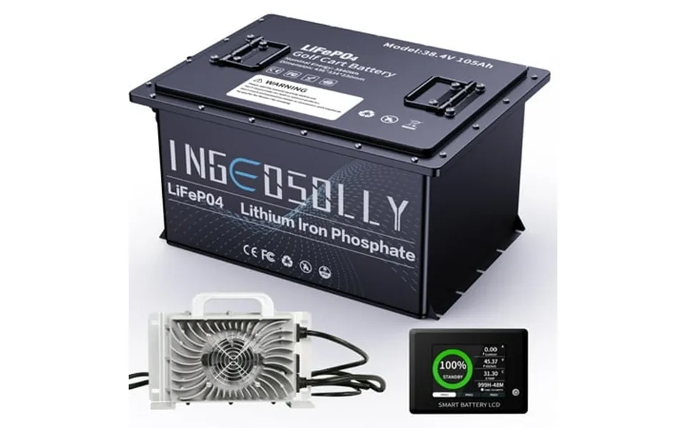 36v 105ah Golf Cart Lifepo4 Battery With 200a Bms 5000 Cycles Lithium Batteries With A Smart Battery Monitor & 20a Charg