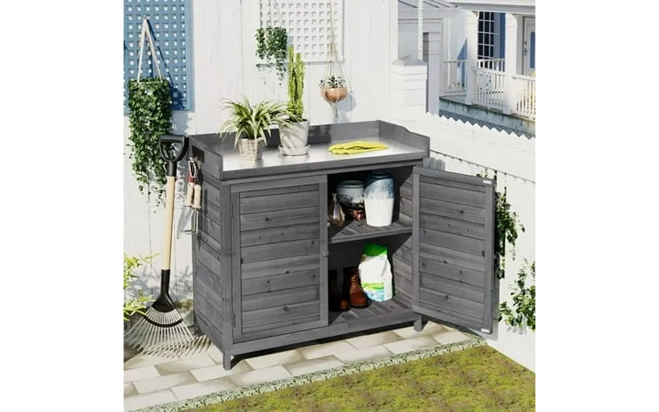 39 Potting Bench Table Outdoor Rustic Garden Wood Workstation Storage Cabinet Garden Shed With 2-tier Shelves And Side H
