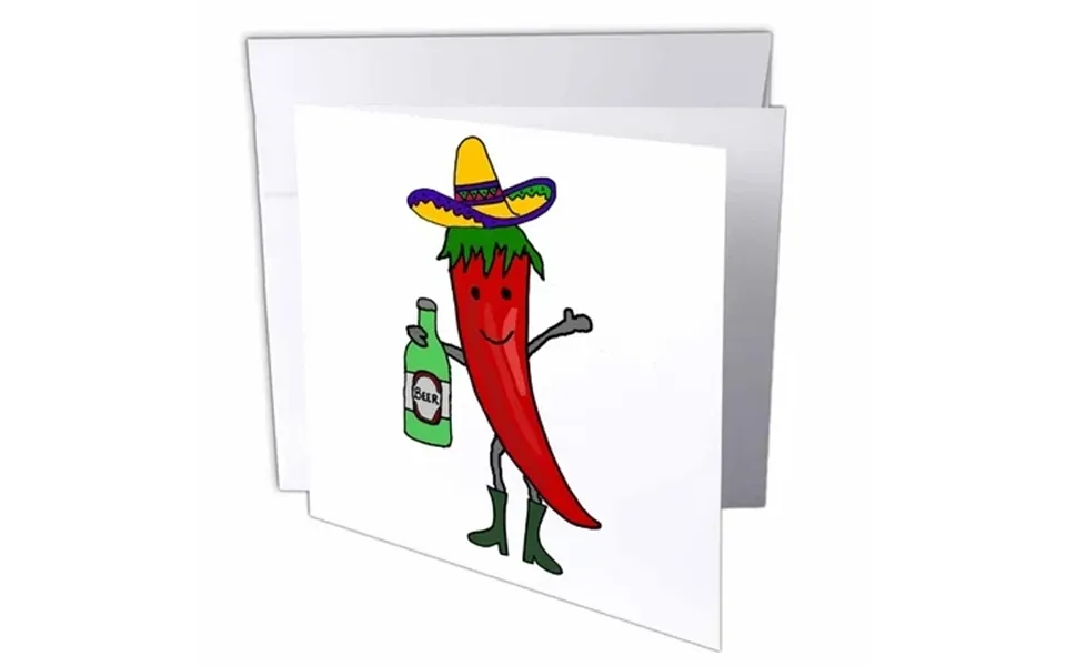 3drose Funny Cute Red Jalapeno Pepper Drinking Beer Cartoon 1 Greeting Card With Envelope
