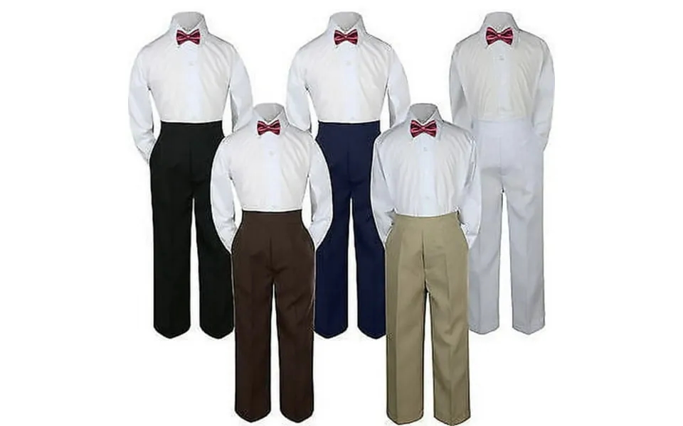 3pc Burgundy Bow Tie Suit Shirt Pants Set Baby Boy Toddler Kid Uniform S-7