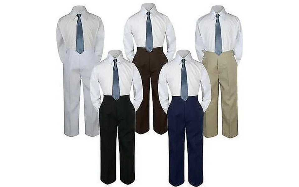 3pc Dark Gray Tie Suit Shirt Pants Set Baby Boy Toddler Kid Uniform S-7