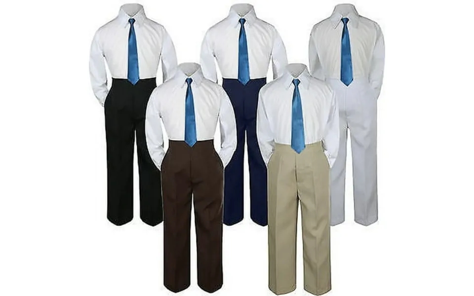 3pc Green Teal Tie Suit Shirt Pants Set Baby Boy Toddler Kid Uniform S-7