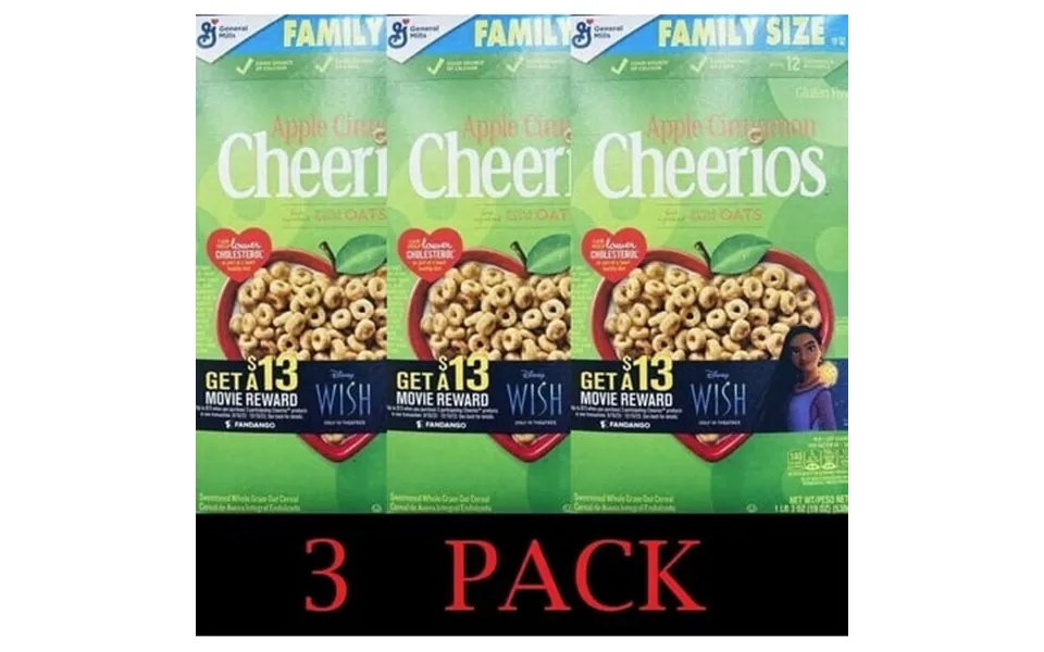 3x Cheerios Family Size Apple Cinnamon Gluten Free Whole Grain Oats Cereal 19 Oz