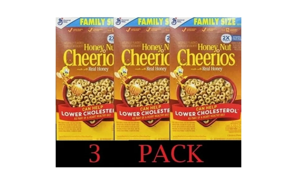3x Honey Nut Cheerios Family Size Gluten Free Whole Grain Oats Cereal 18