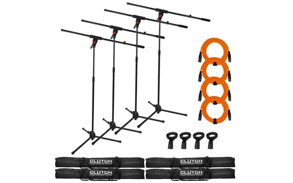 4 Clutch Cl-mb100pk Microphone Boom Stands With 20 Orange Xlr Microphone Speaker Cables Package
