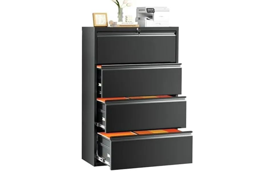 4 Drawer File Cabinet Black Lateral File Cabinets With Lock Metal Steel Wide Filing Cabinets For Home Office Fast Assemb