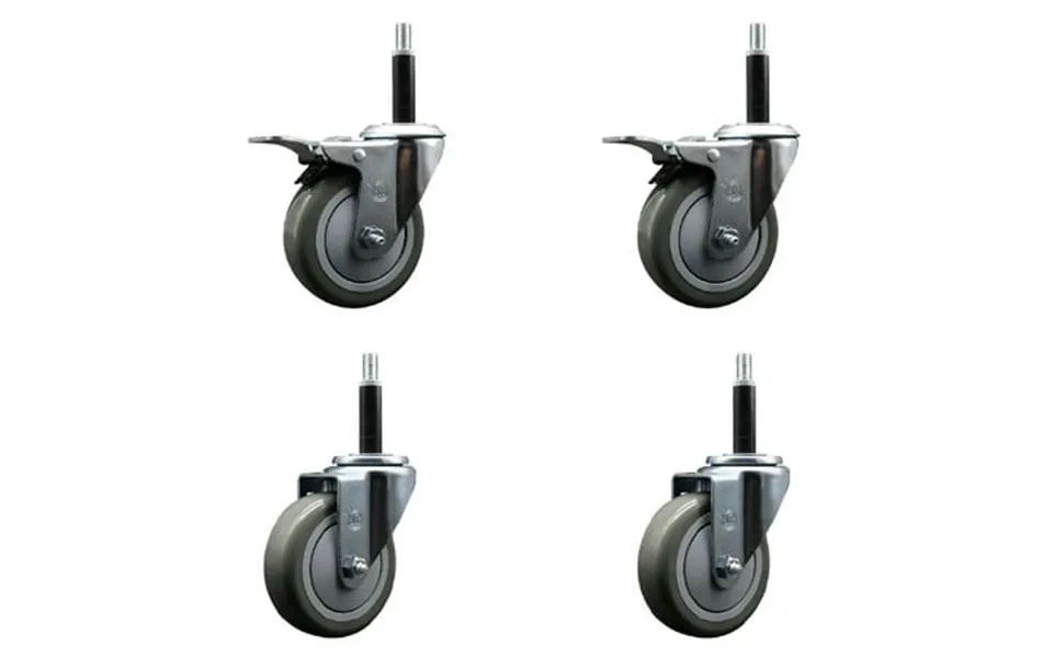 4 Inch Gray Poly Wheel Swivel 3 4 Inch Expanding Stem Caster Set 2 Brakes Scc