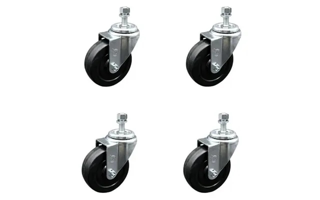 4 Inch Soft Rubber Wheel Swivel 12mm Threaded Stem Caster Set Service Caster product image