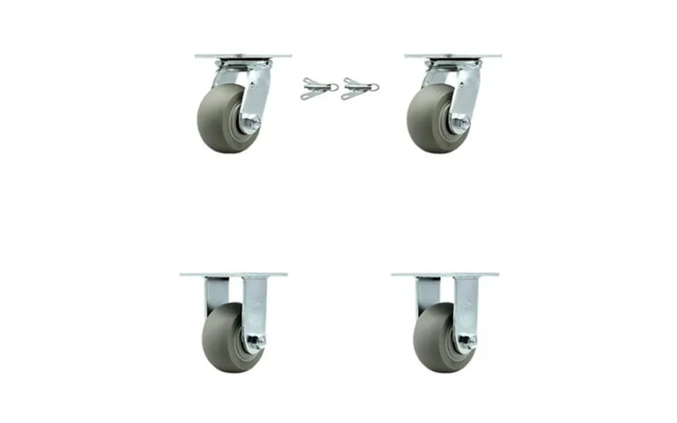4 Inch Thermoplastic Rubber Caster Set With Roller Bearing 2 Swivel Lock 2 Rigid