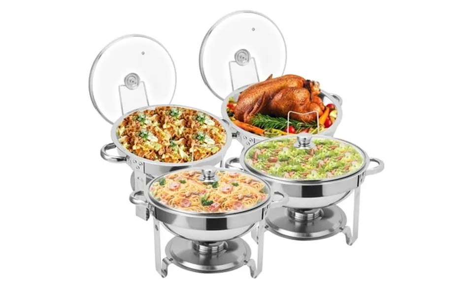 4 Pack 5qt Chafing Dish Buffet Set Stainless Steel Chafing Dishes For Buffet With Glass Lid & Holder Round Chafers And B
