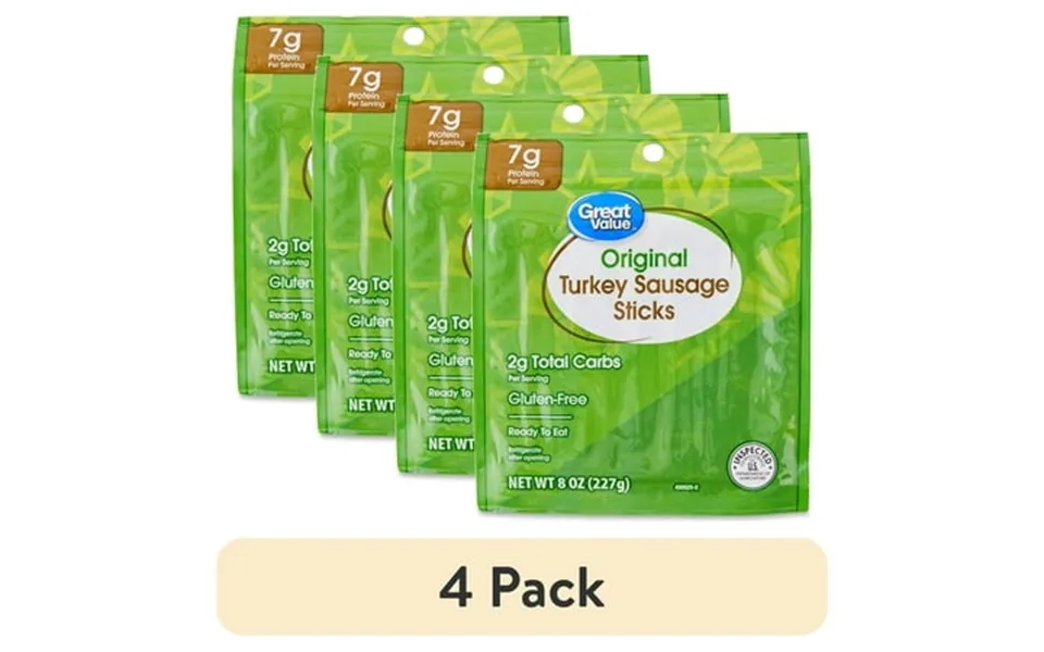 4 Pack Great Value Original Fully Cooked Turkey Sausage Sticks Resealable Plastic Package 8 Oz