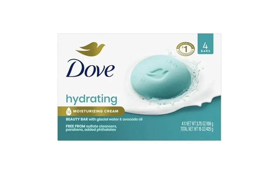 4 Pack Of 4 Bars Dove Beauty Bar Hydrating Bath Soap For Women With Glacial Water & Avocado Oil 4 Bars