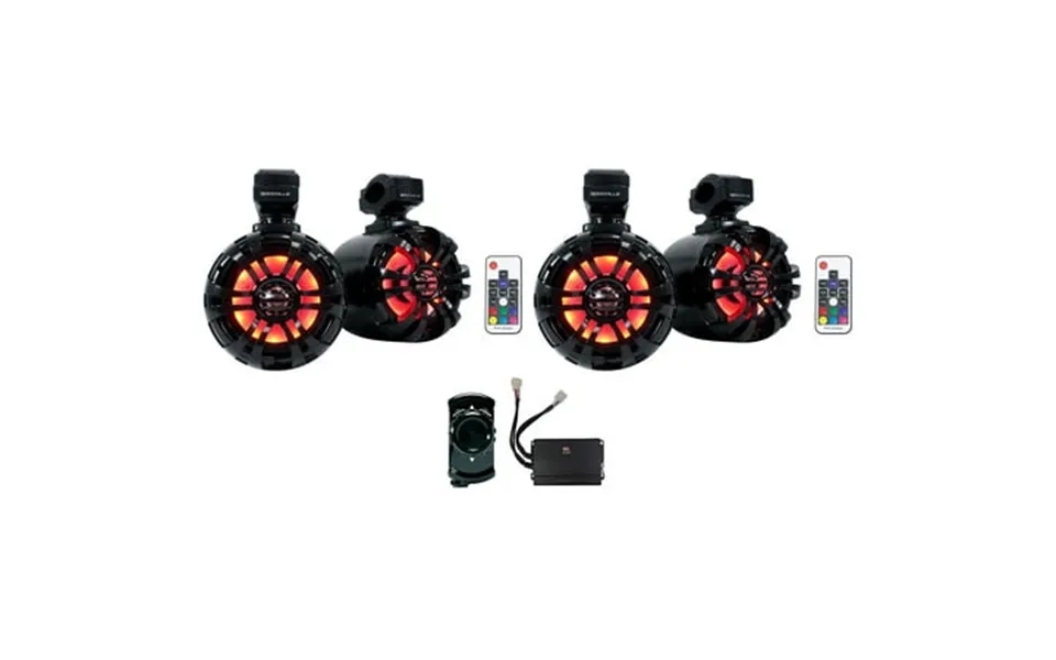 4 Rockville 5.25 Led Black Tower Speakers Mb Quart Amp Bluetooth Atv Utv Cart