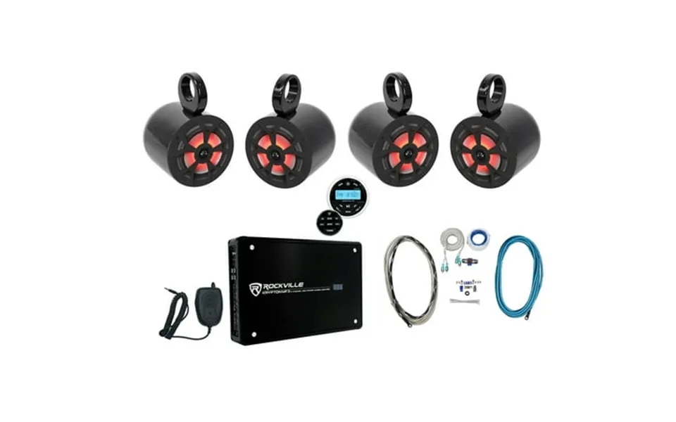4 Rockville 6.5 700w Marine Wakeboard Led Speakers Receiver Amplifier Amp Kit