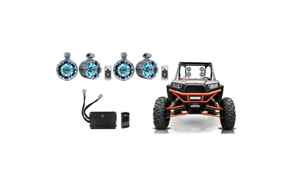 4 Rockville 6.5 Led Tower Speakers Mb Quart Amp Bluetooth Ctrl Rzr Atv Utv Cart