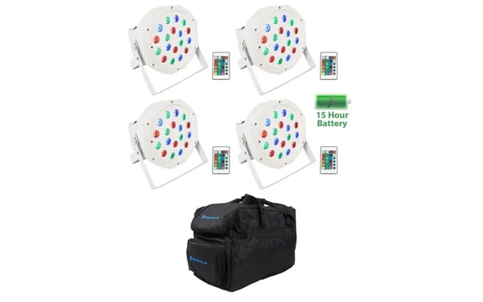 4 Rockville Battery Par 50 White Rechargeable Led Dmx Dj Wash Up-lights Bag