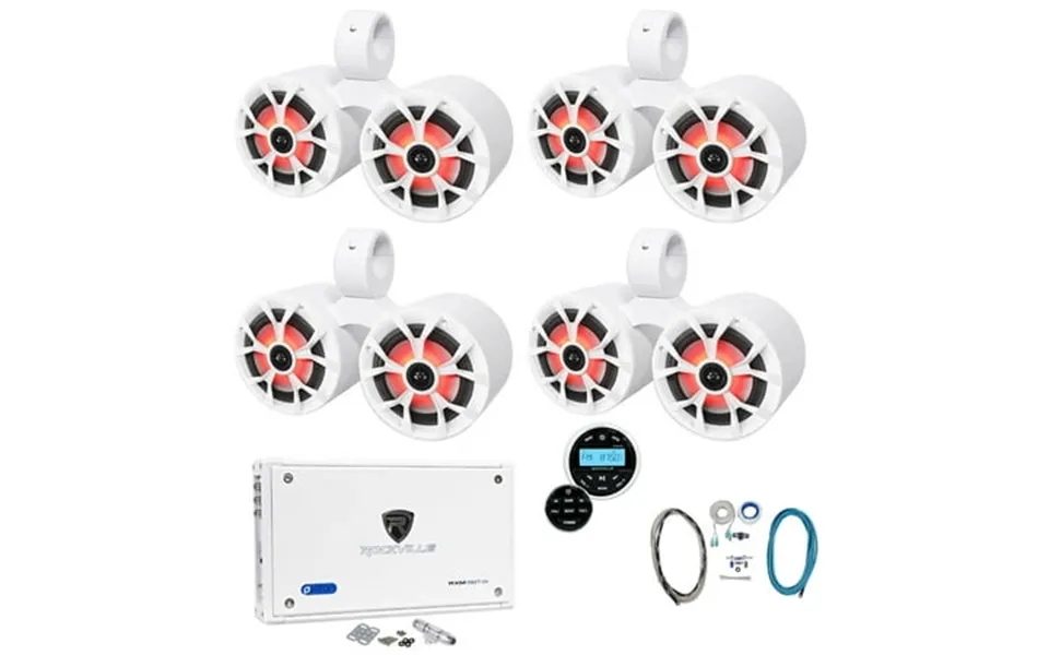 4 Rockville Dual 6.5 Marine Wakeboard Led Speakers Receiver Amplifier Amp Kit