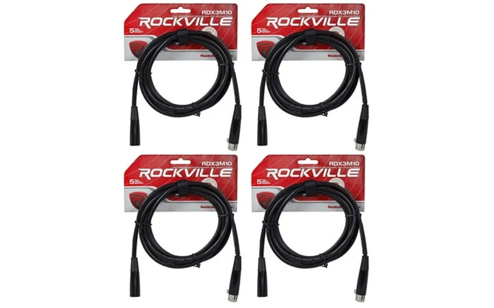 4 Rockville Rdx3m10 10 Foot 3 Pin Dmx Lighting Cables 100% Ofc Female 2 Male
