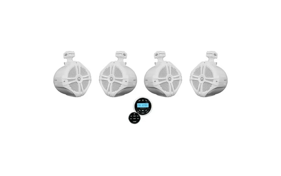 4 Rockville Rwb90w White 8 Marine Wakeboard Swivel Tower Speakers Receiver