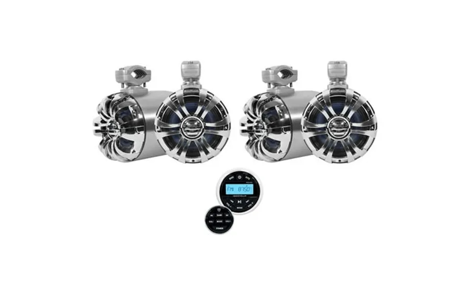 4 Rockville Wb65 6.5 600w Metal Marine Wakeboard Swivel Tower Speakers Receiver