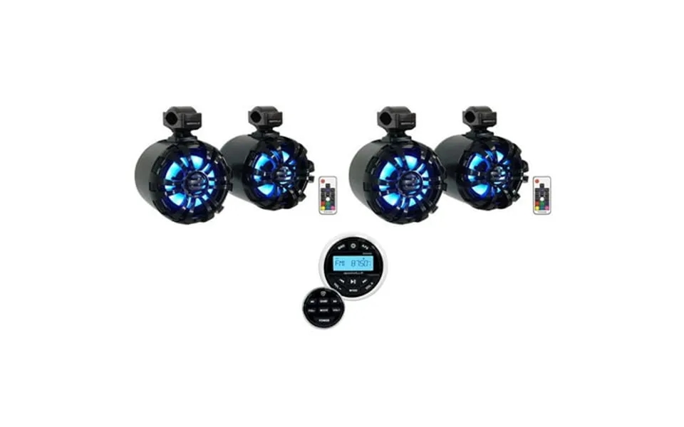 4 Rockville Wb65kled 6.5 Led Black Marine Wakeboard Swivel Tower Speakers Radio