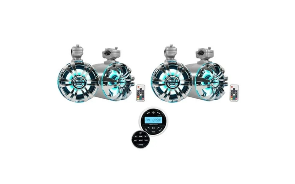 4 Rockville Wb65kled 6.5 Led Marine Wakeboard Swivel Tower Speakers Receiver
