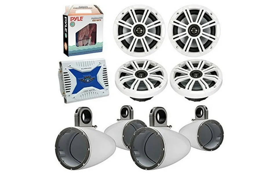 4 X Kicker 41km604w 6.5 Boat Coaxial White Speaker Package 4 Kicker 12kmtesw Marine White Tower Enclosure Waterproof Blu