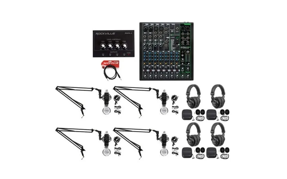 4-person Podcast Podcasting Recording Kit W Mackie Profx10 V3 Mixer Boom Arms
