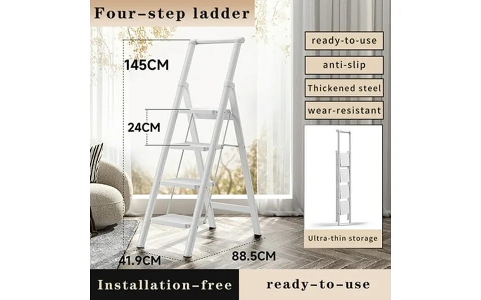 4-step Foldable Lightweight Step Stool With Anti-slip Pedal For Adults