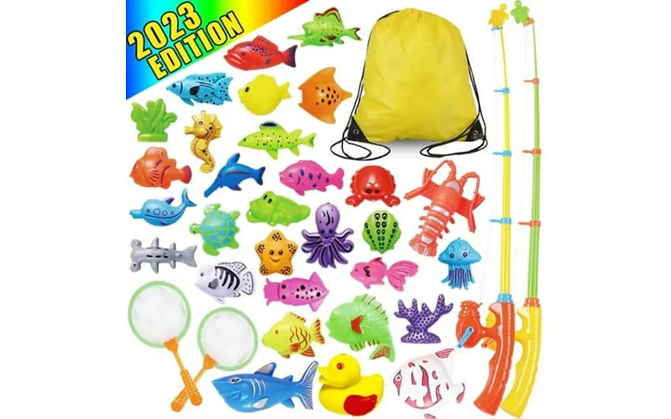 40 Pcs Magnetic Fishing Toys Game Set For Kids Water Table Bathtub Kiddie Pool Party With Pole Rod Net Plastic Floating
