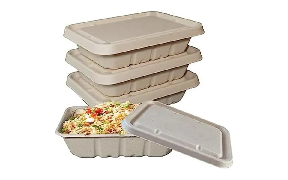 40oz Disposable Bowls With Fiber Lids - Rectangular Compostable Sugarcane Fiber Biodegradable Paper Bowls Eco-friendly T