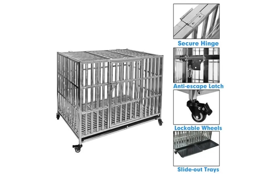 42inch Heavy Duty Dog Cage Stainless Steel Large Dog Crate Folding Pet Kennel