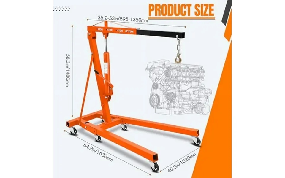 4400lbs Engine Hoist Folding Hydraulic Hoists Cherry Picker Heavy Duty Engine Crane Lifter Red