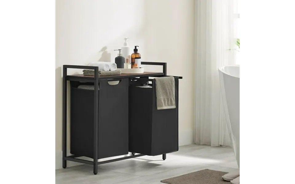 46l Laundry Hamper With Shelf Laundry Basket Laundry Sorter With 2 Pull-out And Removable Bags Shelf Rustic Brown And Bl