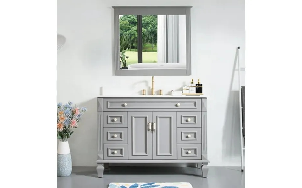 48 Single Sink Solid Wood Bathroom Vanity Carrara White Quartz Countertop With Wall Mirror