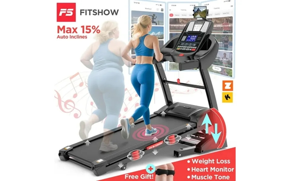 4.8hp Folding Treadmill With 300lbs Capacity For Home Use 15% Auto Incline Dual Hifi Bluetooth Speakers 10mph App Contro