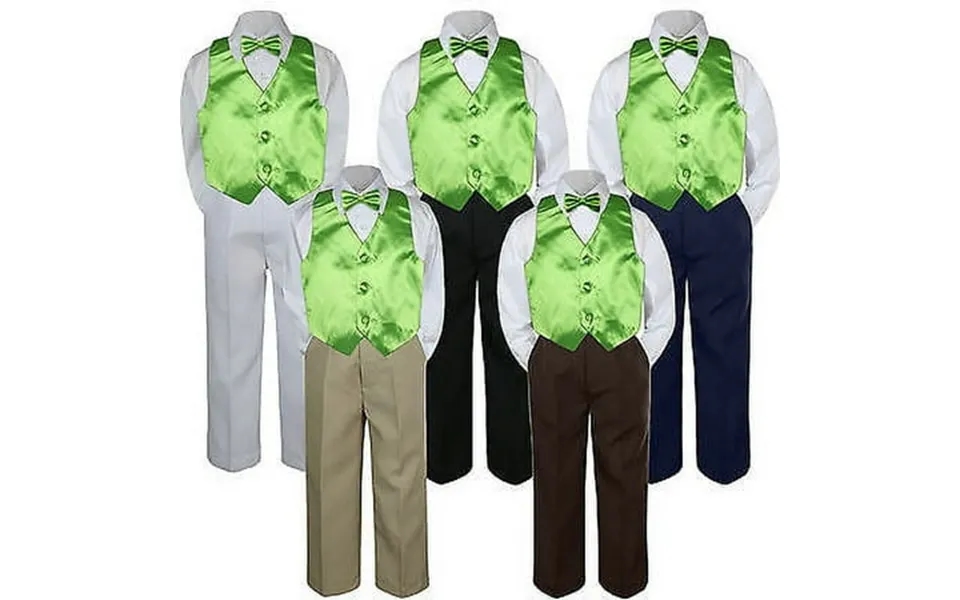 4pc Lime Green Vest Bow Tie Suit Pants Set Baby Boy Toddler Kid Uniform S-7