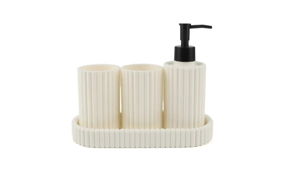 4pcs Lotion Bottle Dispenser Set With Lotion Soap Dispenser Storage Tray 2 Toothbrush Holders Elegant Cream Vertical Des