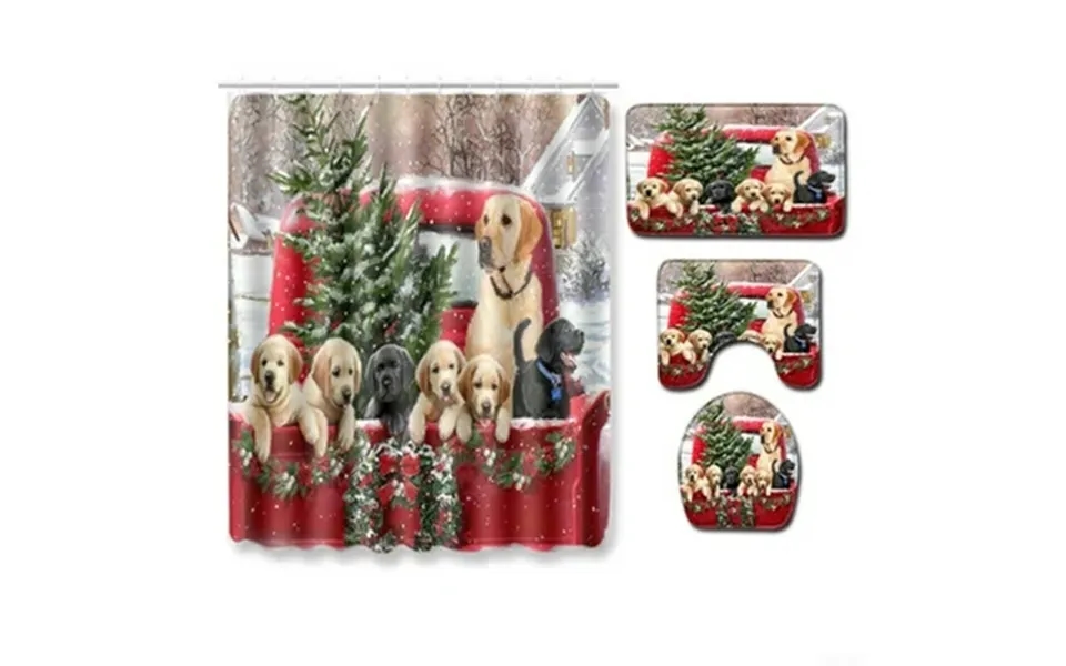 4pcs Set Christmas Farmhouse Truck Shower Curtain Pine Fir Tree Bathroom Mat