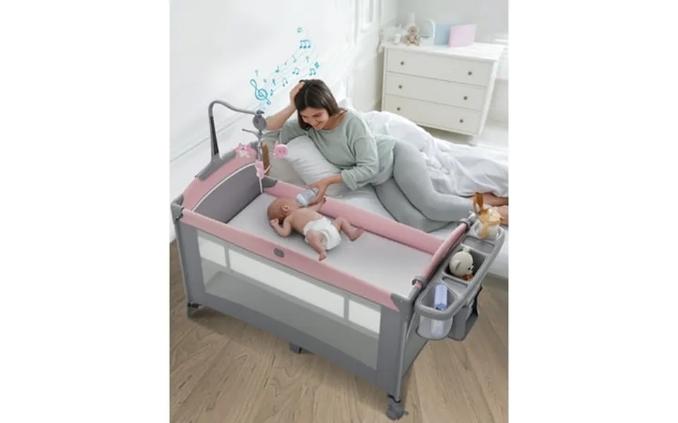 5 In 1 Baby Bassinet Bedside Crib Easy Folding Portable Playards Pack And Play With Mattress Diaper Changer And Music Mo