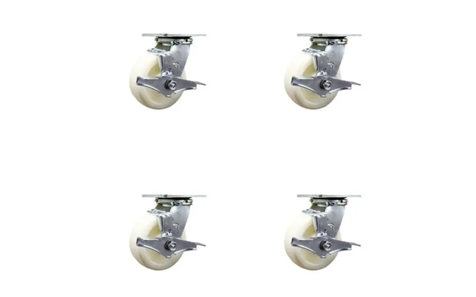 5 Inch Nylon Caster Set With Ball Bearings And Brake Swivel Lock Service Caster