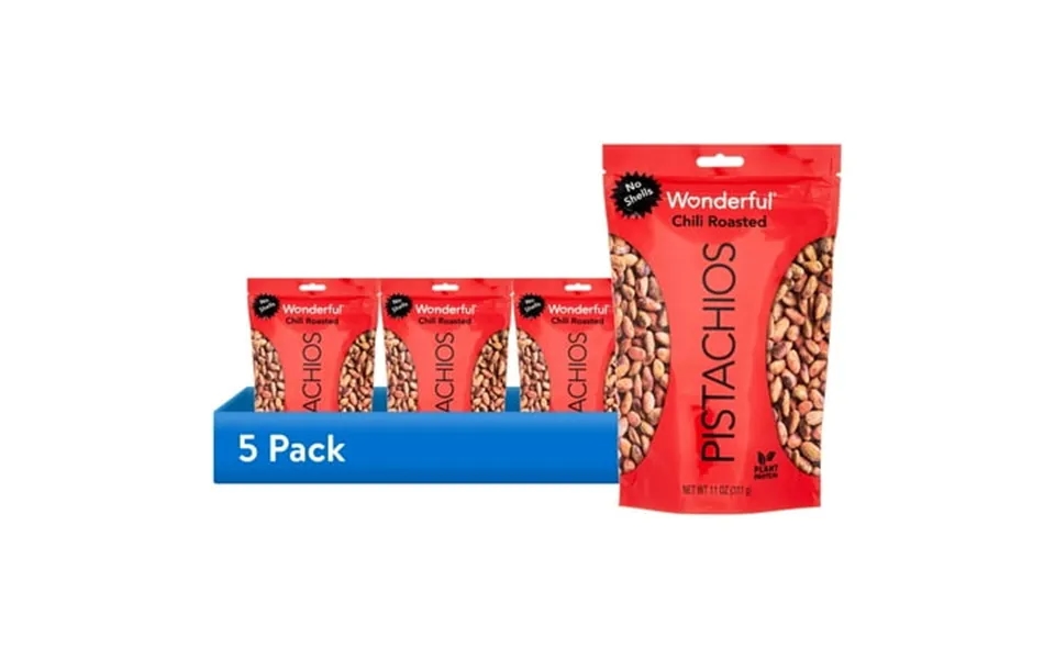 5 Pack Wonderful Pistachios No Shells Chili Roasted Nuts 11 Ounce Bag