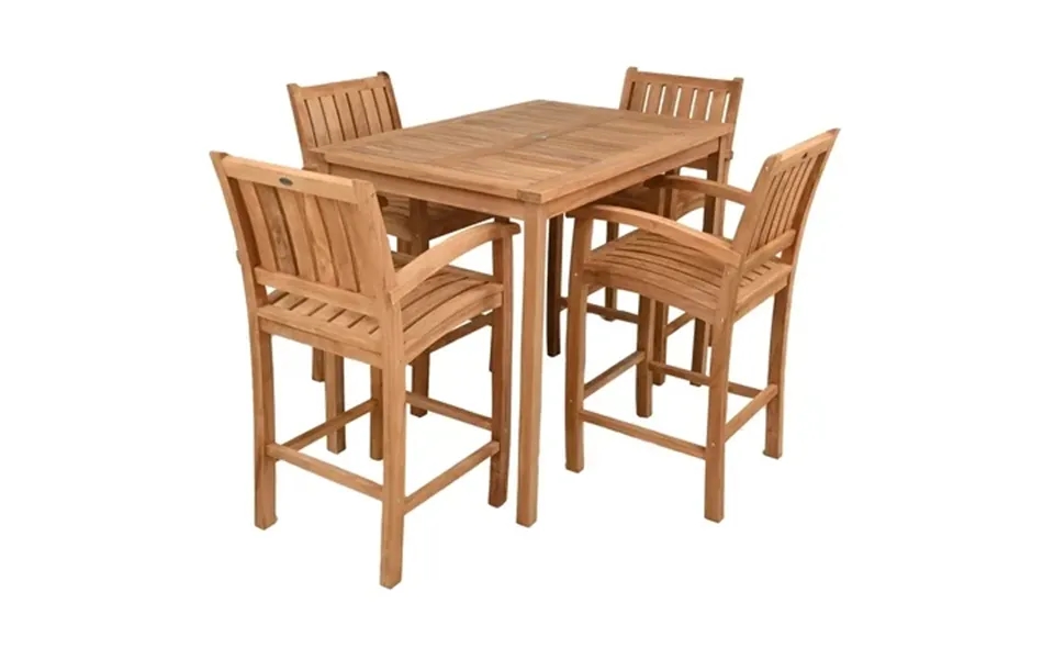 5 Piece Teak Wood Bistro Outdoor Patio Bar Set Including 55 Rectangular Table And 4 Abacho Barstools With Arms